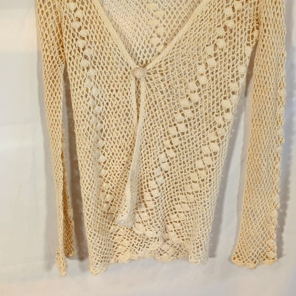 Sexy Boho Concert Festival Crochet Top Vintage Style one button Flowy sleeve - Picture 8 of 11